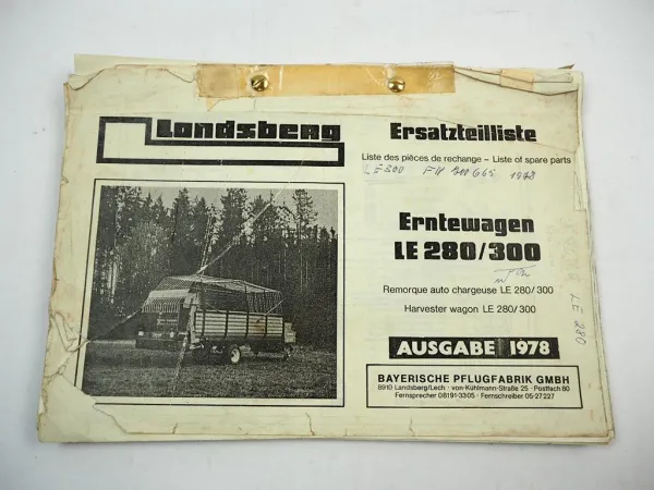 Landsberg LE 280 300 Erntewagen Ersatzteilliste Ersatzteilkatalog 1978