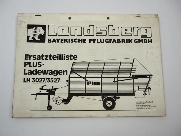 Landsberg LH 3027 3527 Plus Ladewagen Ersatzteilliste ca. 1985