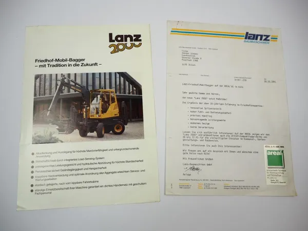 Lanz 2000 Mobil Bagger Friedhof Prospekt Anschreiben 1991