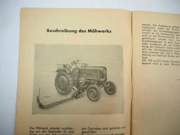 Lanz Anbau Grasmäher f. Bulldog D 1616 2016 2416 2816 Betriebsanleitung ETL 1958