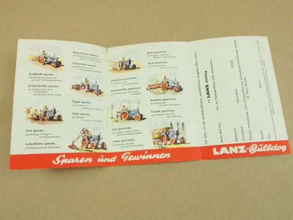 Lanz Bulldog 17 22 28 PS Verkaufsargumente und Antwortkarte 50er Jahre
