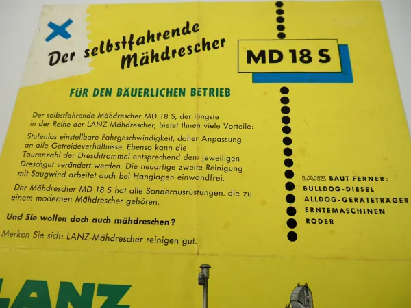 Lanz MD 18S Mähdrescher Prospekt 1954