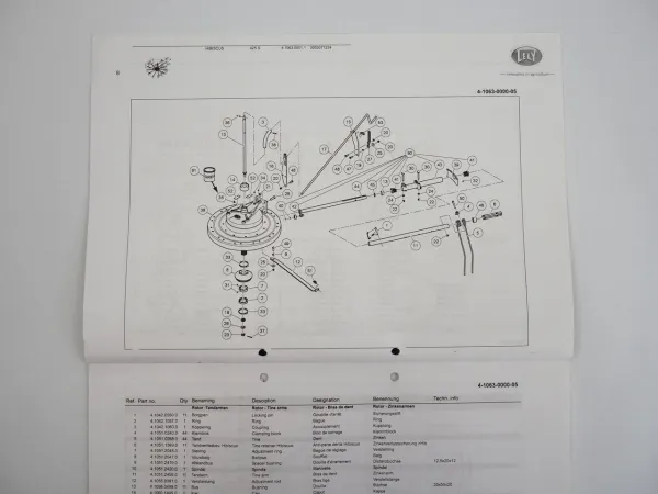 Lely Hibiscus 425S Schwader Heuwender Ersatzteilliste Spare Parts List