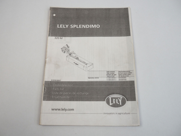 Lely Splendimo 320M Scheibenmäher Mähbalken Ersatzteilliste Spare Parts List