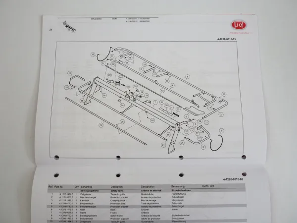 Lely Splendimo 320M Scheibenmäher Mähbalken Ersatzteilliste Spare Parts List
