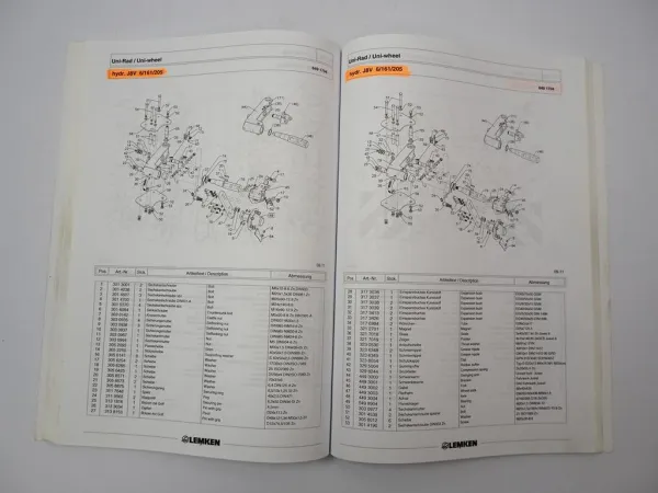 Lemken Juwel 8 V Anbaupflug Ersatzteilliste Spare Parts List 2011