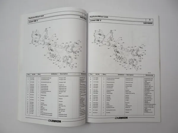 Lemken Juwel 8M V Anbaupflug Ersatzteilliste Spare Parts List 2016