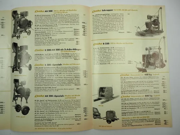 Lescha Urban Betonmischer 2x Prospekt Preisliste 1960er Jahre