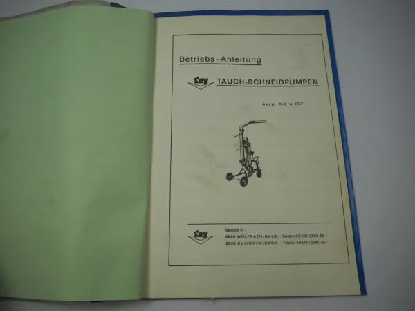 LEY Tauch Schneidpumpe Betriebsanleitung Installation Montage 1971