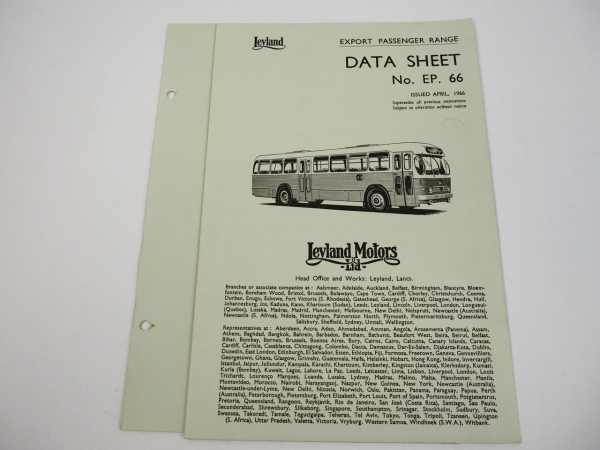 Leyland Tiger Comet Leopard Panther Atlantean Bus Data Sheet 1966 exp brochure