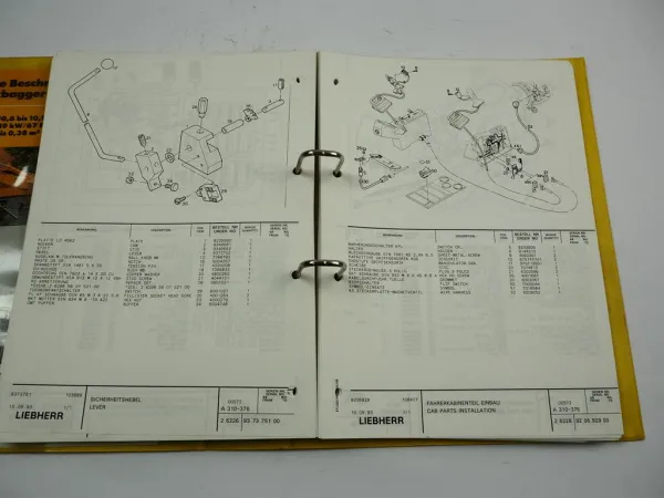 Liebherr A310 Typ 376 Bagger Ersatzteilliste & Prospekt Spare Parts List 1993