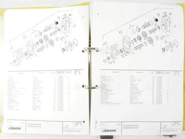 Liebherr A310 Typ 376 Hydraulikbagger Ersatzteilkatalog Spare parts list 1994
