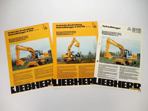 Liebherr A912 A912EW Litronic Hydraulikbagger 3x Prospekt 1989/90
