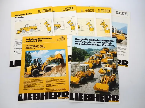 Liebherr L 508 510 512 521 531 541 541 Radlader 8x Prospekt 1989/1992
