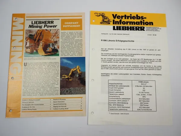 Liebherr R996 Mining Excavator Journal Vertriebsinfo Brochure 1996