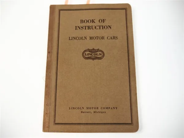 Lincoln Model L Motor Cars Book of Instruction 1922