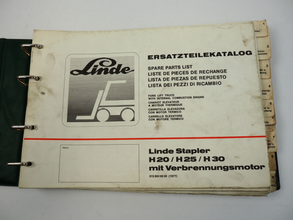 Linde H20 H25 H30 Gabelstapler mit Verbrennungsmotor Ersatzteilliste 1977