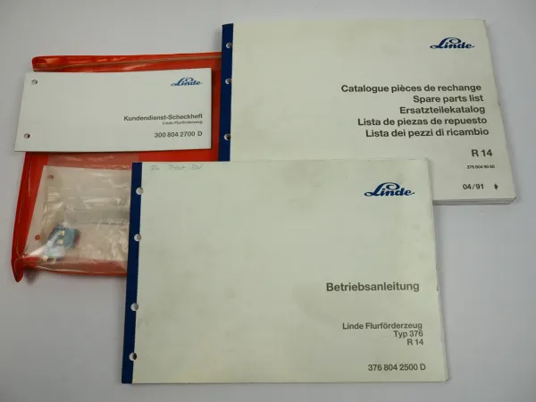 Linde R14 Typ 376 Gabelstapler Betriebeanleitung Ersatzteilliste Scheckheft 1991