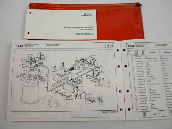 Linde R14 Typ 376 Gabelstapler Betriebeanleitung Ersatzteilliste Scheckheft 1991
