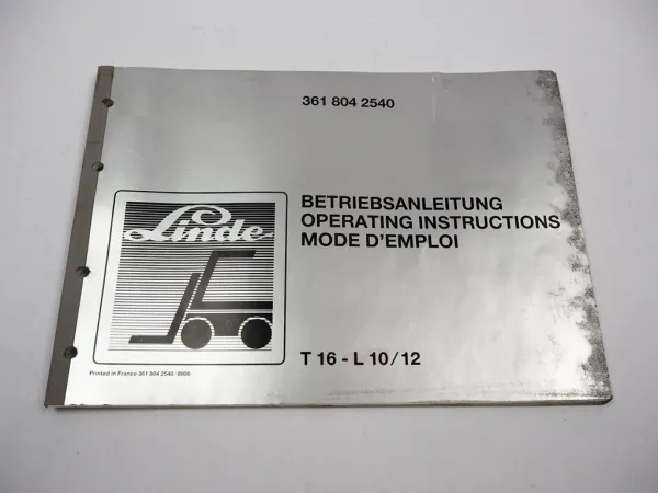 Linde T16 L10 L12 Elektro Hubwagen Betriebsanleitung Wartung 1980er Jahre