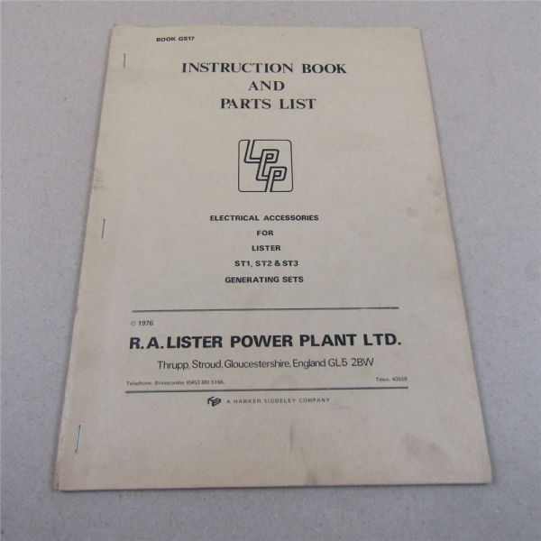 Lister Power Plant Parts List Electrical Accessories LPP ST1 ST2 ST3 Generating