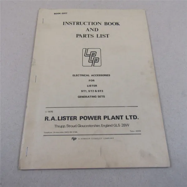 Lister Power Plant Parts List Electrical Accessories LPP ST1 ST2 ST3 Generating
