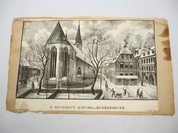 Lithografie Benedict Kirche Quedlinburg ca. 1850 H. Schultz lith nach v. Lorch