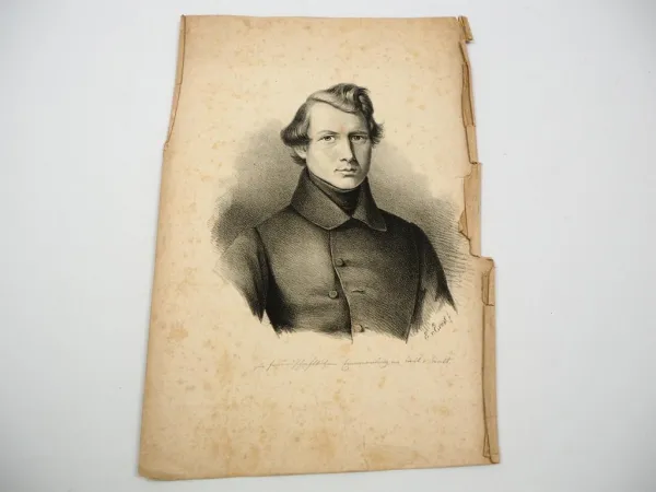 Lithografie Emil von Ernst ca. 1840 mit handschriftlicher Widmung