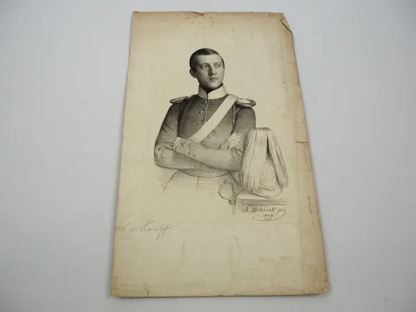 Lithografie Preussischer Offizier 1849 Uniform Paradehelm Adolf Honeck