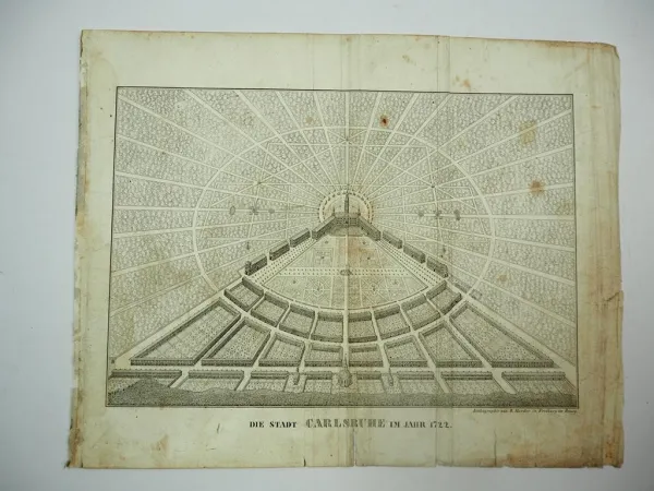 Lithographie Die Stadt Carlsruhe im Jahr 1722 Karlsruhe B. Herder Freiburg