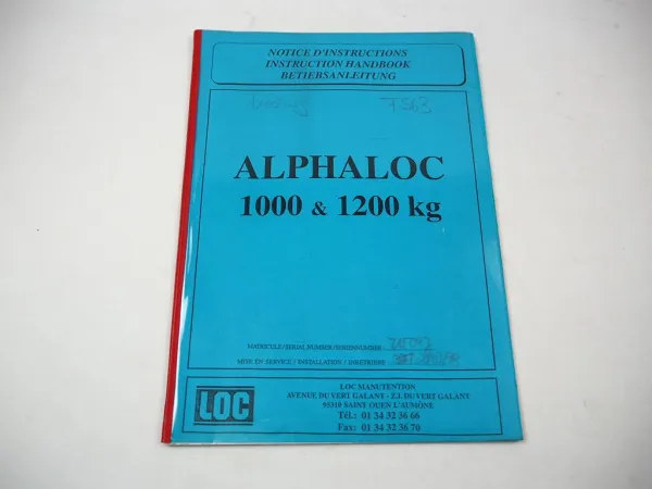 LOC Alphaloc 1000 1200 kg Elektro Hubwagen Betriebsanleitung Ersatzteilliste