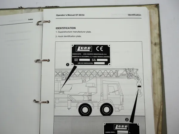 Luna GT 60/34 Truck Crane Operators Manual Bedienungsanleitung Parts List 1997