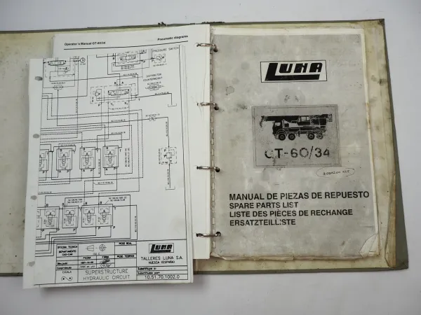 Luna GT 60/34 Truck Crane Operators Manual Bedienungsanleitung Parts List 1997