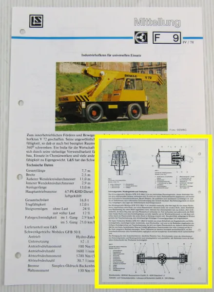 LuS Lohmann + Stolterfoht Getriebe Demag Kran V72 Technische Mitteilung 04/1978