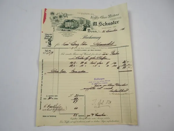 M. Schuster Kaffee Gross Rösterei Bonn Rechnung 26. Nov. 1906