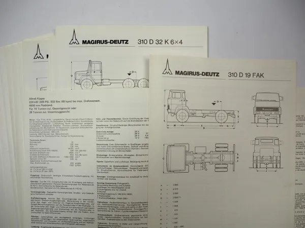 Magirus Deutz 130 160 170 232 256 310 D M LKW 32x Datenblatt + Programmübersicht