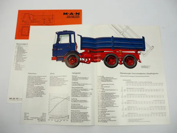 MAN 26.240 DFK DFAK Kipper Frontlenker mit D2566 Motor 2x Prospekt 1980er Jahre