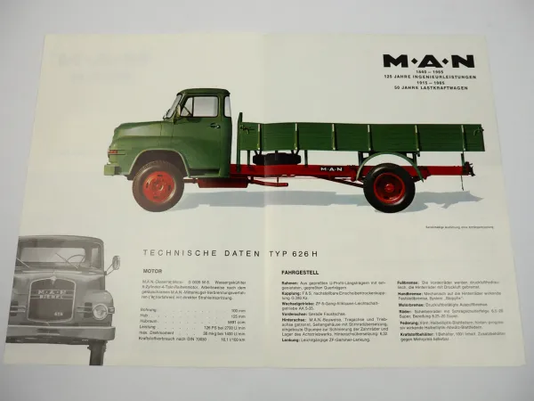 MAN 626H LKW Haubenausführung Pritschenwagen mit D0026M6 Motor Prospekt 1970er