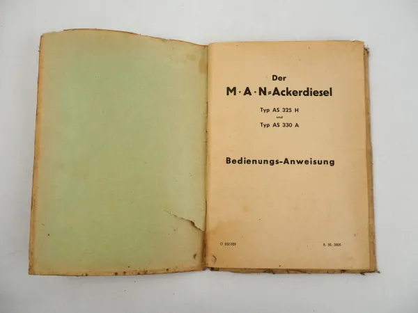MAN AS 325H 330A Ackerdiesel Betriebsanleitung Bedienungsanleitung 1950