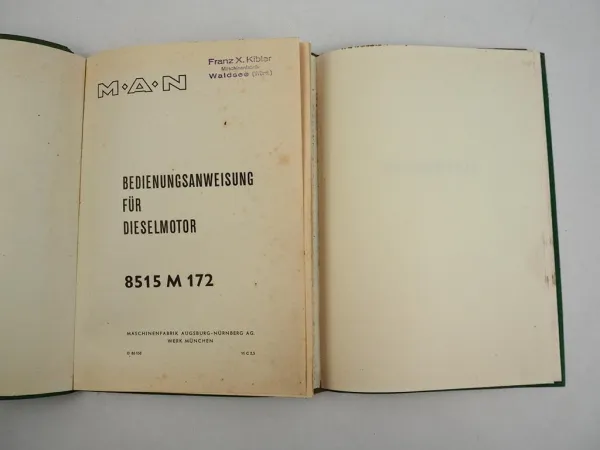 MAN B18A1 2K1 Bedienungsanleitung für 8515 M172 Dieselmotor