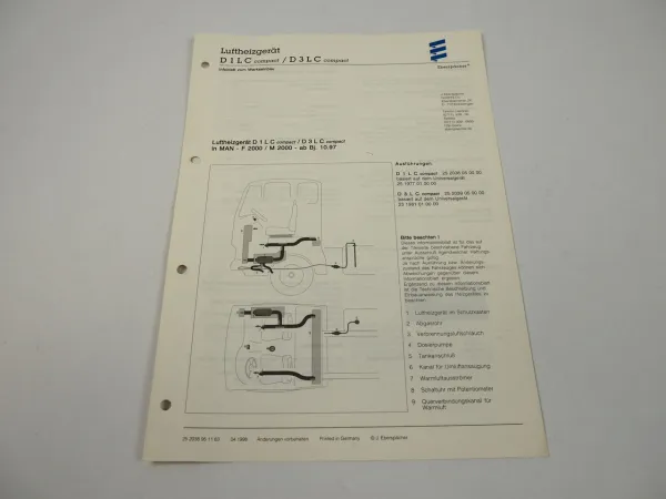 MAN F M 2000 ab Bj. 10.97 Eberspächer D1LC D3LC compakt Einbau Luftheizgerät