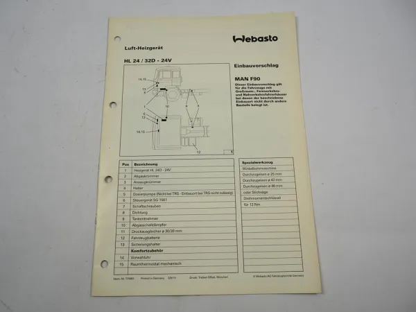 MAN LKW F90 Einbauanleitung Webasto HL 24 / 32D - 24V Heizung