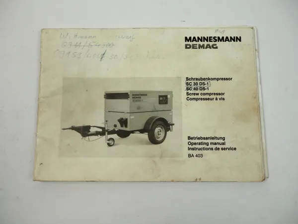 Mannesmann Demag SC 30 40 DS-1 Schraubenkompressor Betriebsanleitung 1988