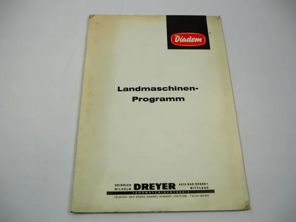 Mappe mit 16x Prospekt Diadem Landmaschinenprogramm + Mitteilungen 1970er Jahre