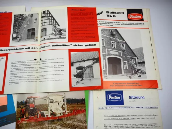 Mappe mit 16x Prospekt Diadem Landmaschinenprogramm + Mitteilungen 1970er Jahre