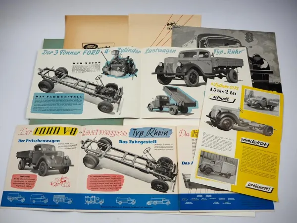 Mappe mit 6x Prospekt Ford LKW Rhein Ruhr FK4000 1,5 bis 2t Schnell Lastwagen