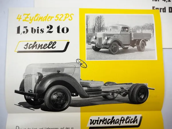 Mappe mit 7x Prospekt Ford LKW Rhein Ruhr FK4000 BB Lastwagen 1950/60er Jahre