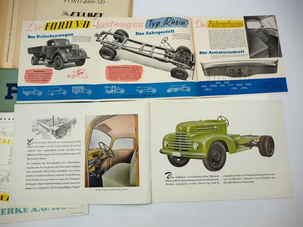 Mappe mit 7x Prospekt Ford LKW Rhein Ruhr FK4000 BB Lastwagen 1950/60er Jahre