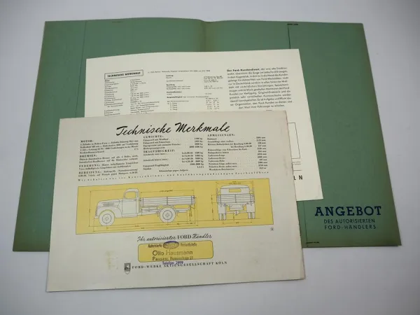Mappe mit 7x Prospekt Ford LKW Rhein Ruhr FK4000 BB Lastwagen 1950/60er Jahre