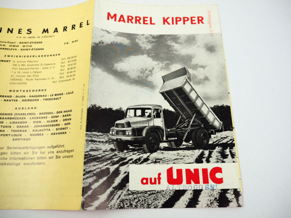 Marrel Kipper auf Unic Esterel Auvergne Puymorens LKW Prospekt 1965 Frankreich